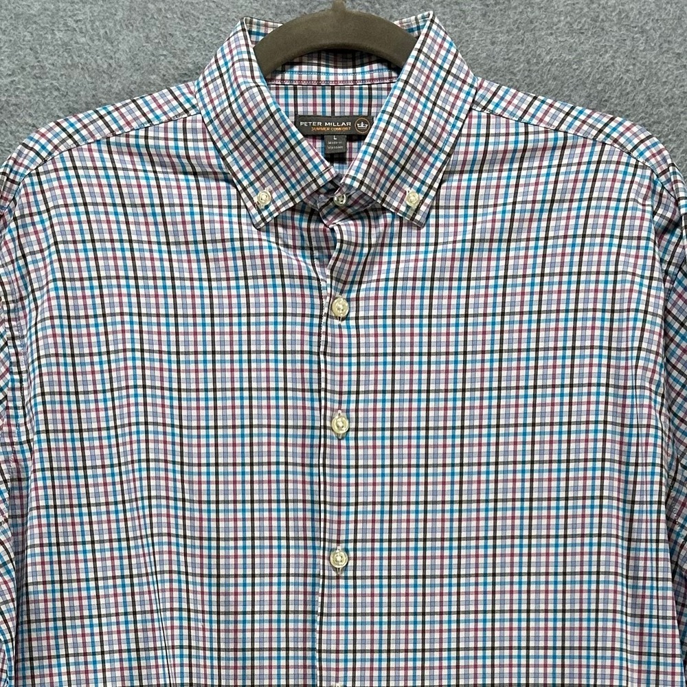 Peter Millar Shirt Summer Comfort Mens L Multi Check Nylon Spandex Preppy Golf